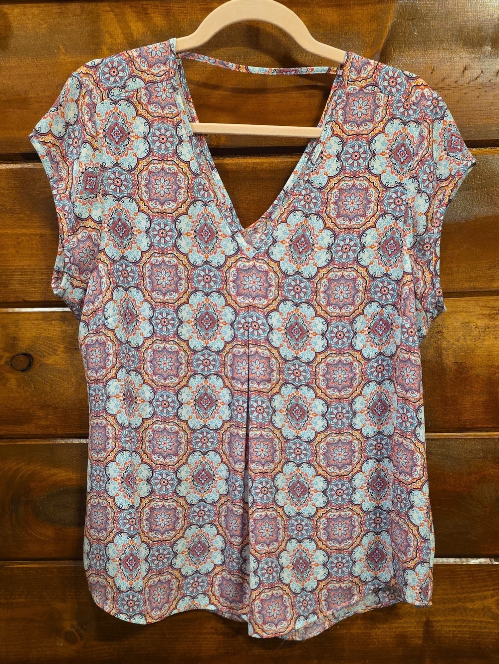 Women’s V-Neck Short Sleeve Printed Top - Multi-Color